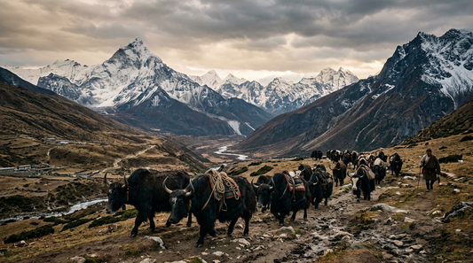 Yak herd grazing in a Himalayan valley in Nepal, where PureGnaw chews are made